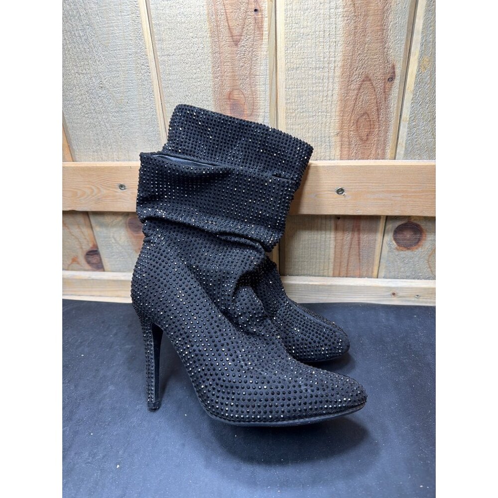 Black Nine West Rhinestone Embellished Stilettoe Ankle Boots Size 7 Women